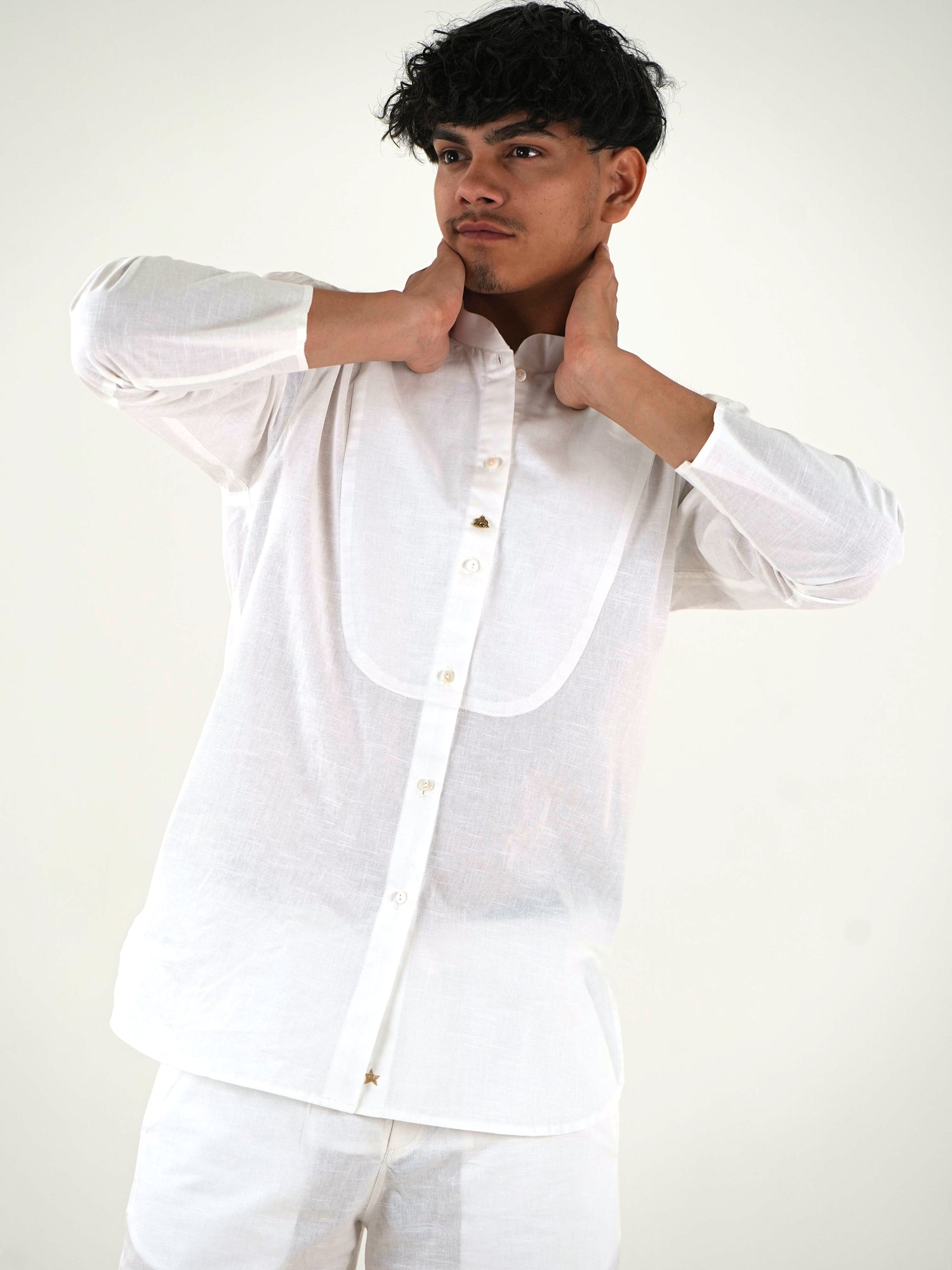 Full Sleeve Co-Ord Set - White Linen Cotton