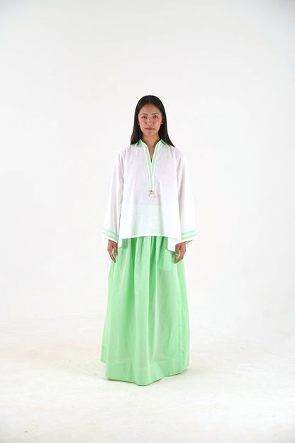 Contrast Trim Linen Top - White Relaxed Fit