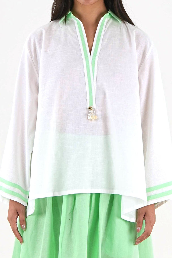 Contrast Trim Top - White Relaxed Fit