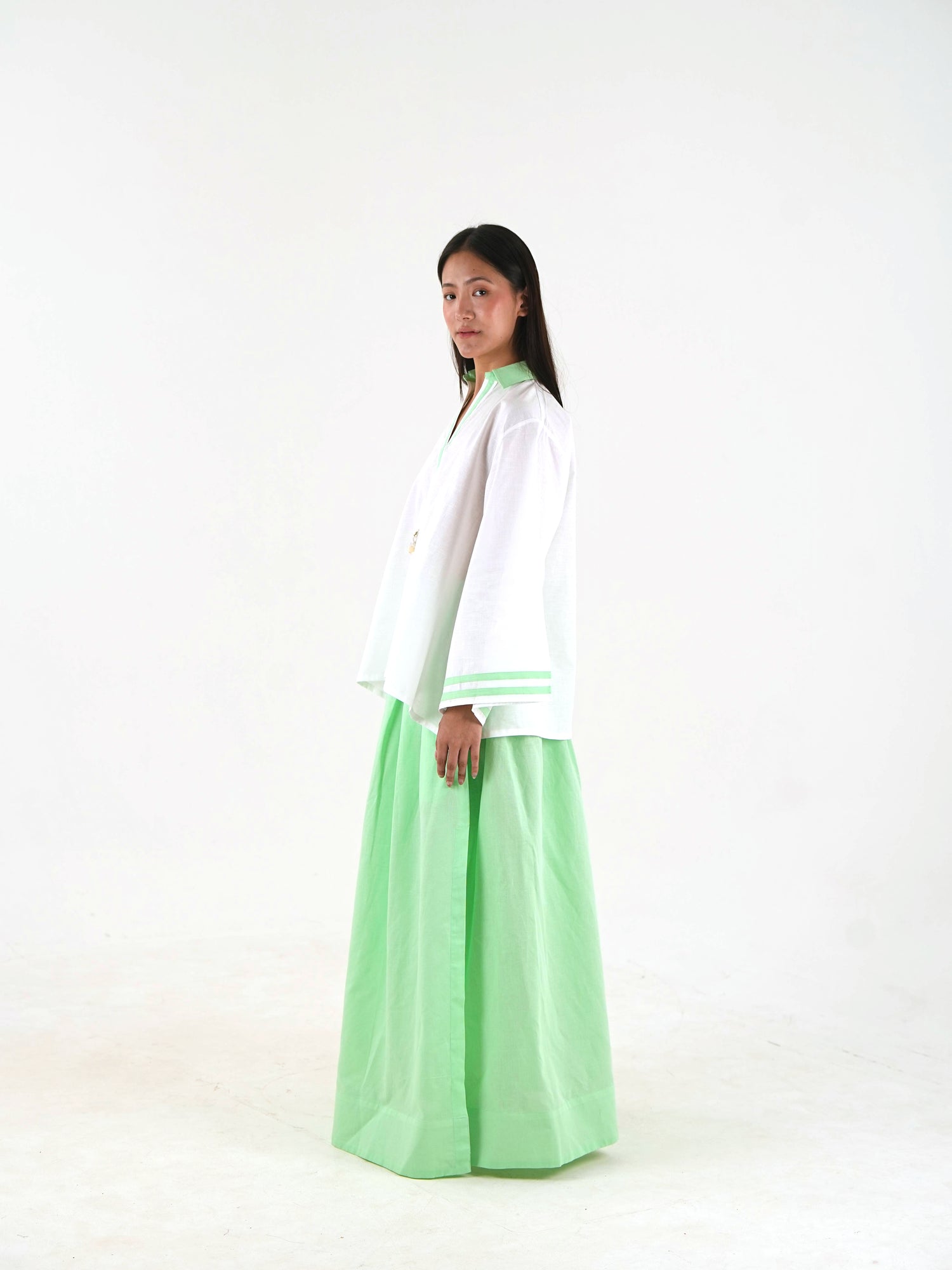 Flared Maxi Skirt - Mint Green Linen