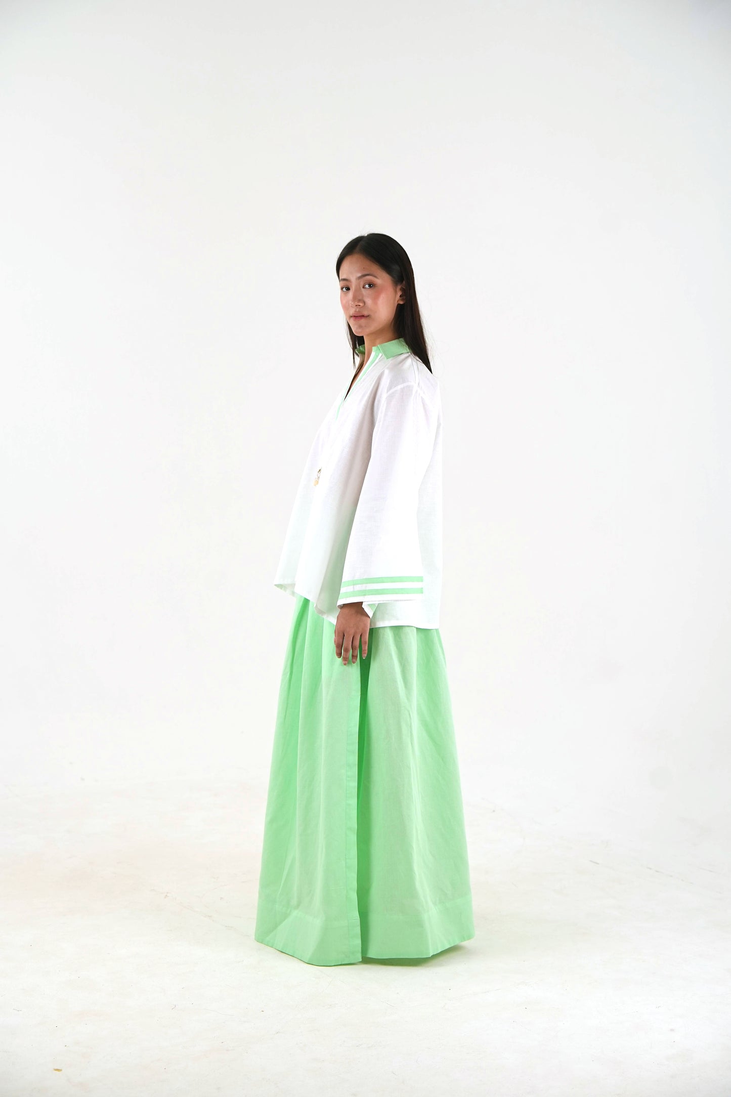 Flared Maxi Skirt - Mint Green Linen
