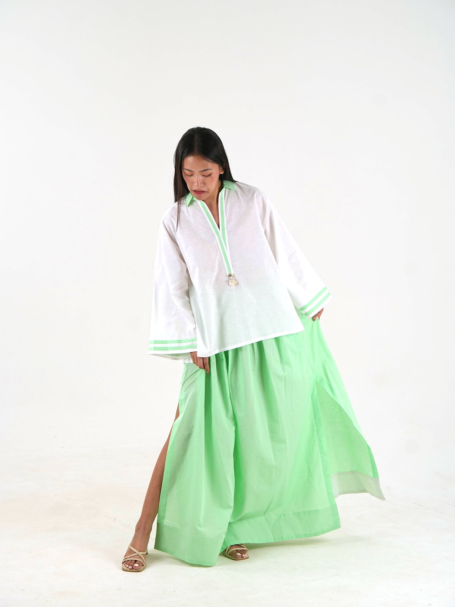 Flared Maxi Skirt - Mint Green Linen
