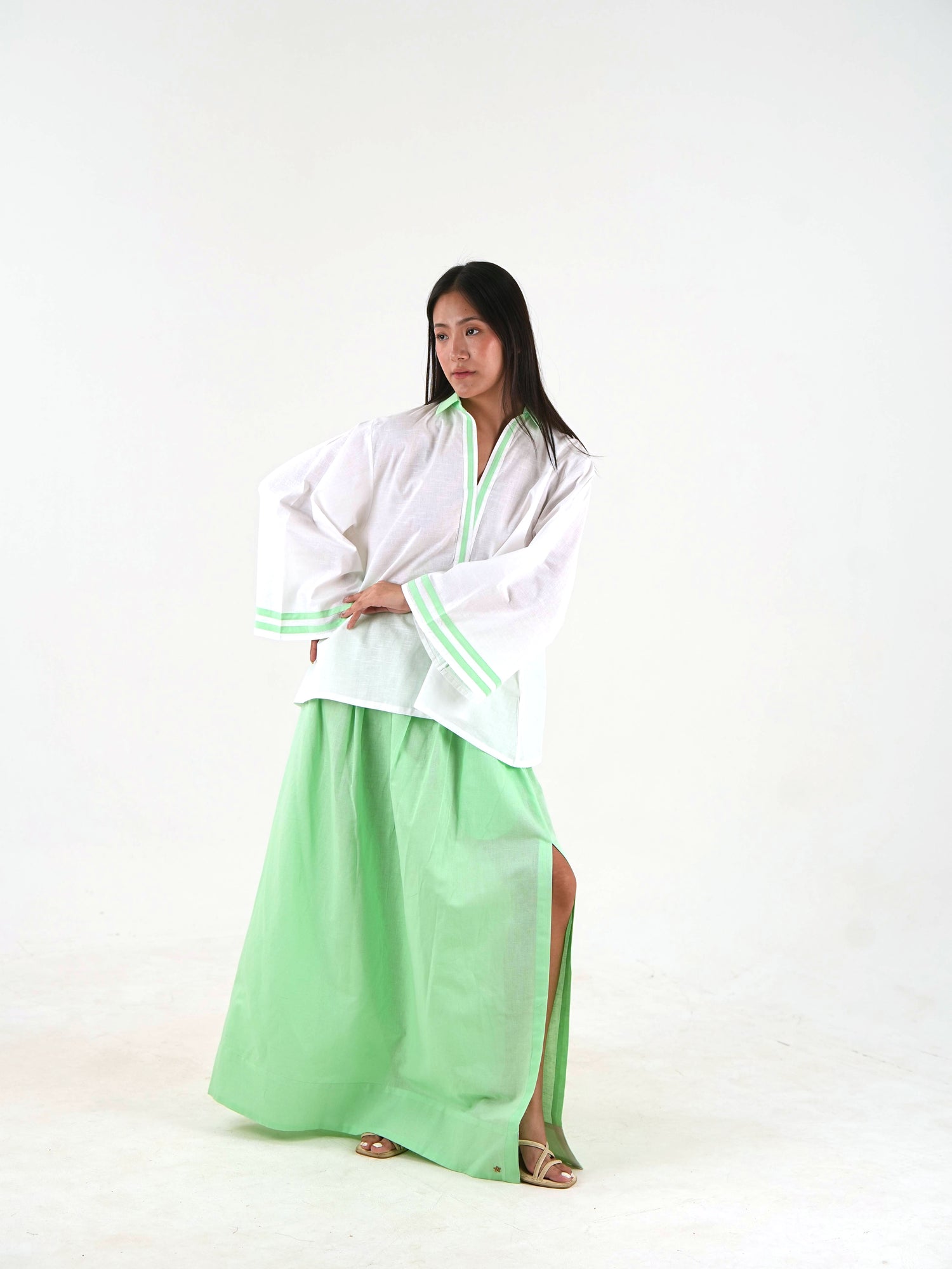 Flared Maxi Skirt - Mint Green Linen