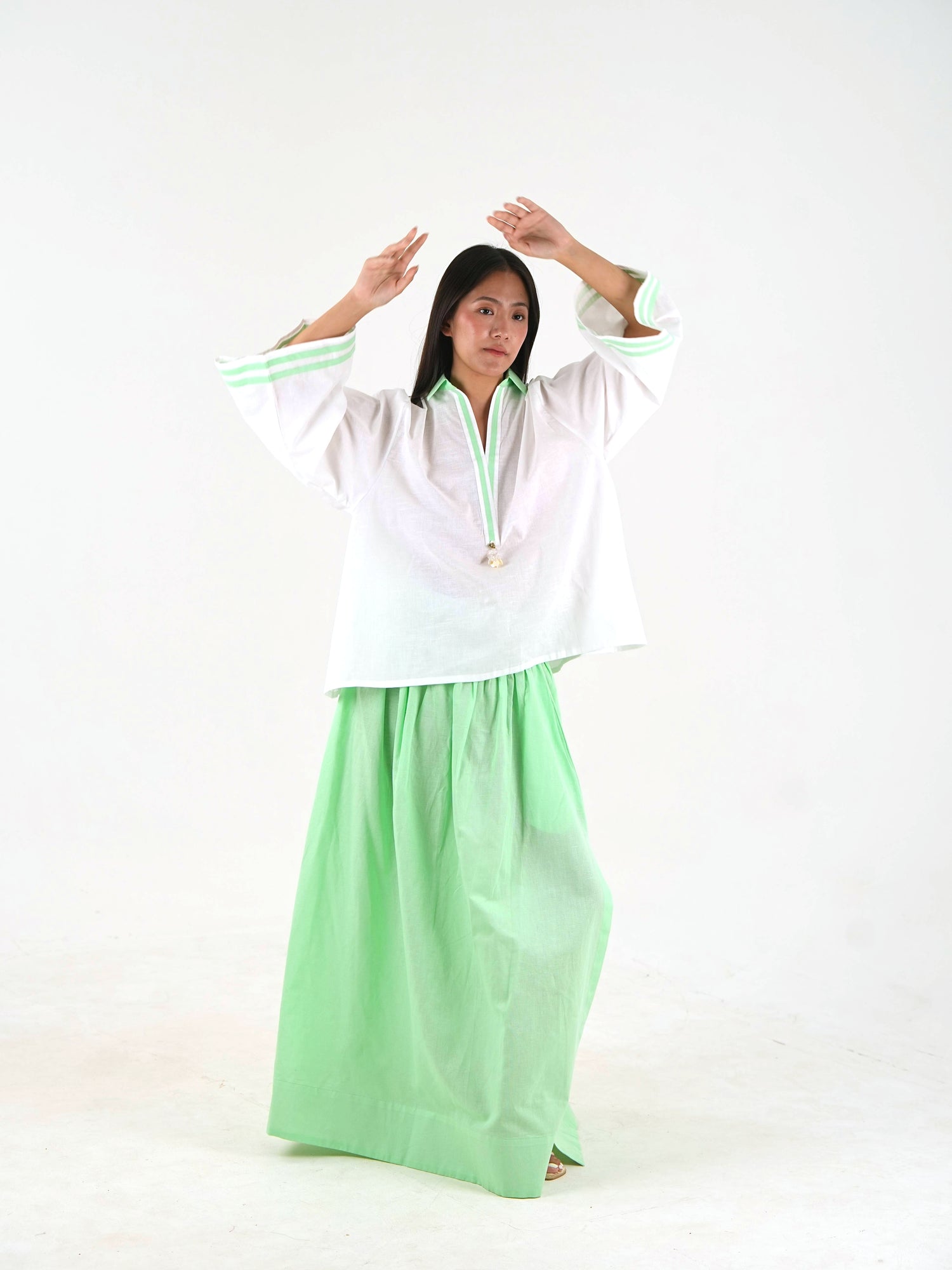 Flared Maxi Skirt - Mint Green Linen