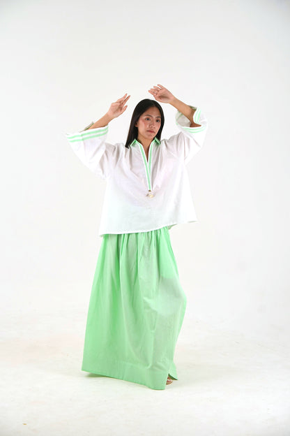 Flared Maxi Skirt - Mint Green Linen