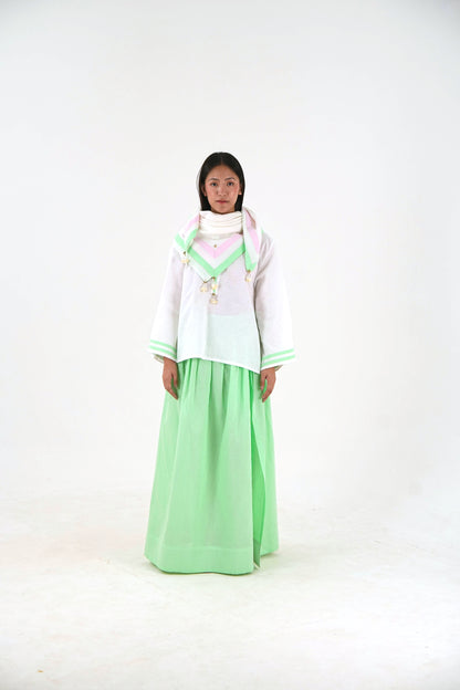 Contrast Trim Linen Top - White Relaxed Fit
