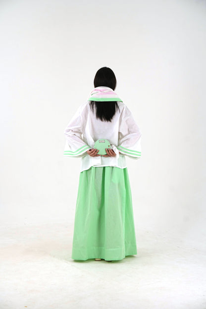 Contrast Trim Linen Top - White Relaxed Fit