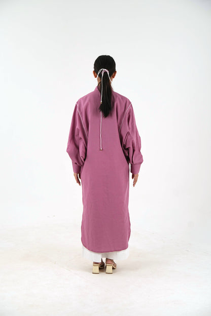 White Piping Kaftan Shirt - Mauve Linen