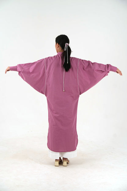 White Piping Kaftan Shirt - Mauve Linen