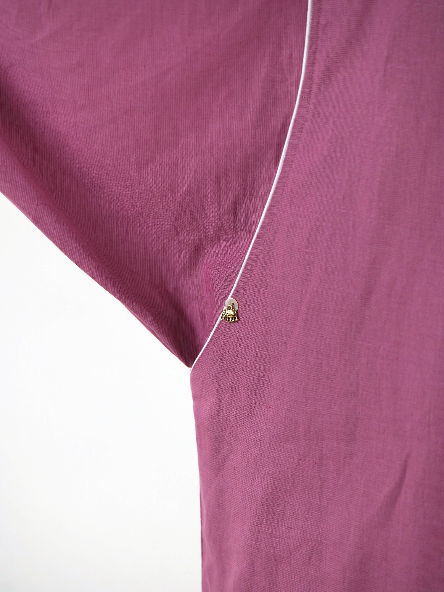 White Piping Kaftan Shirt - Mauve Linen
