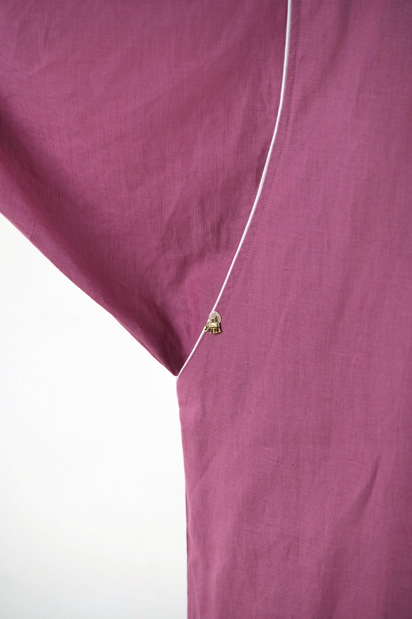 White Piping Kaftan Shirt - Mauve Linen