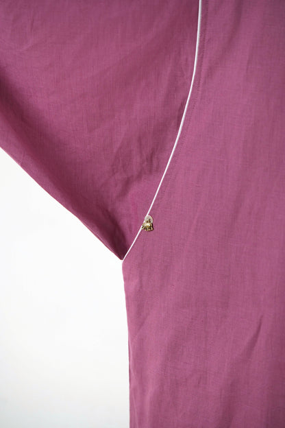 White Piping Kaftan Shirt - Mauve Linen