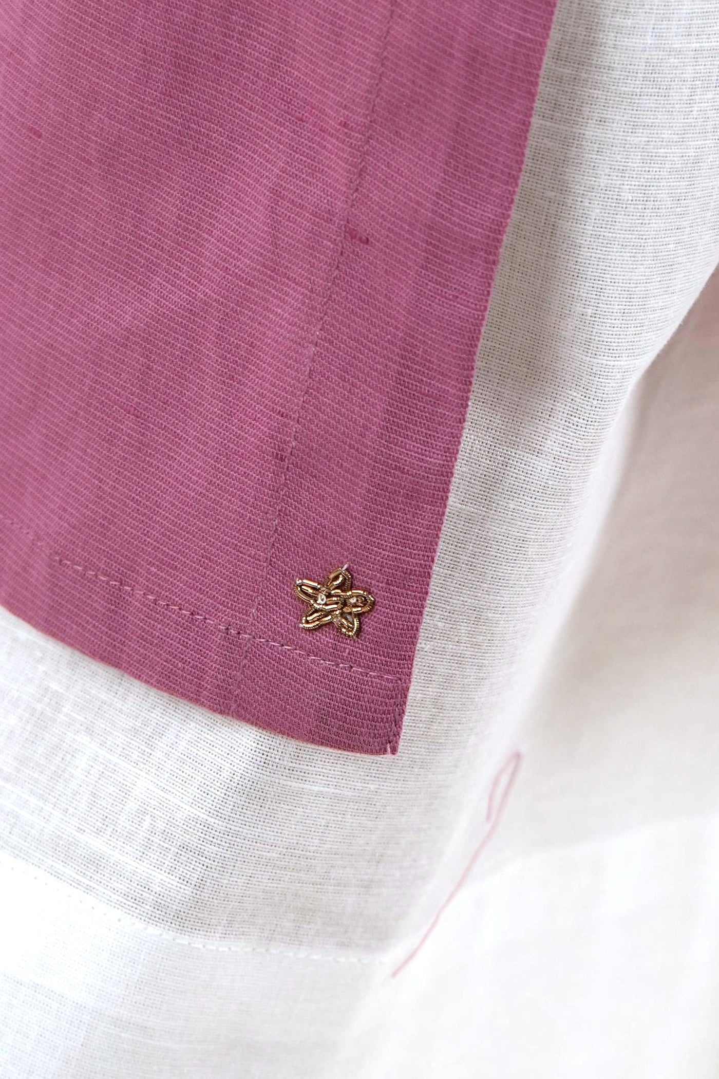 White Piping kurta Pants Set - Mauve Linen