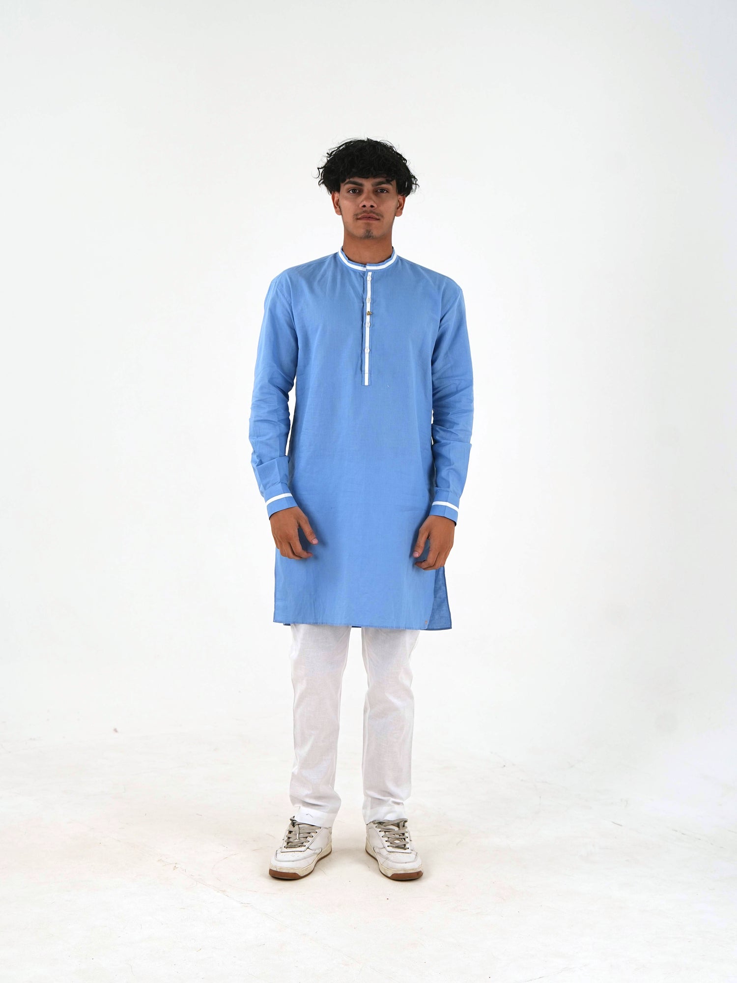 Relaxed Fit Cotton Kurta Pant Set - Sky Blue