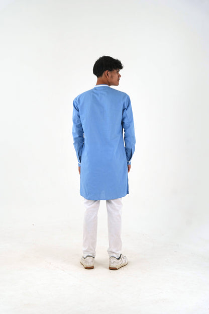 Relaxed Fit Cotton Kurta Pant Set - Sky Blue