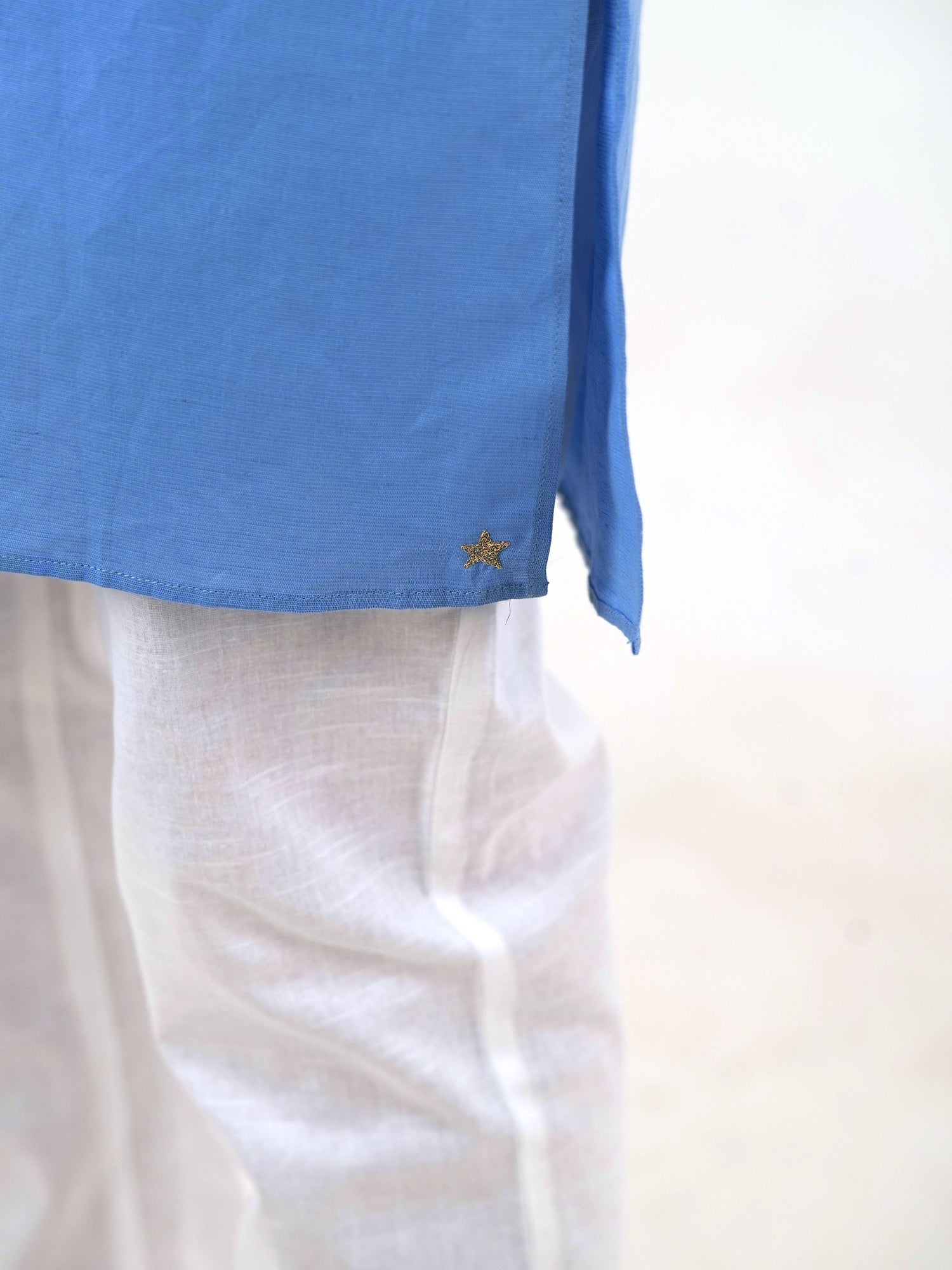 Relaxed Fit Cotton Kurta Pant Set - Sky Blue