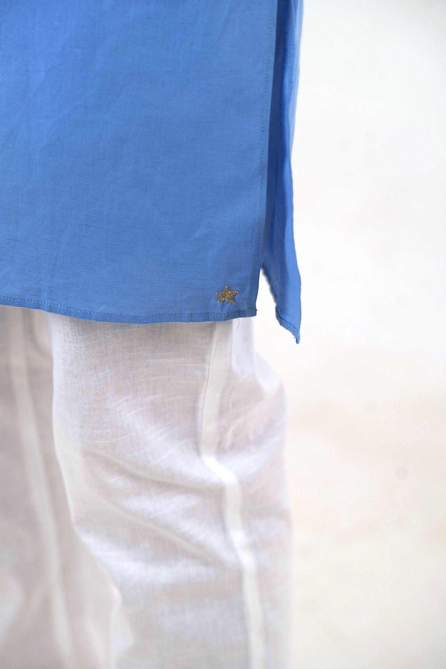 Relaxed Fit Cotton Kurta Pant Set - Sky Blue