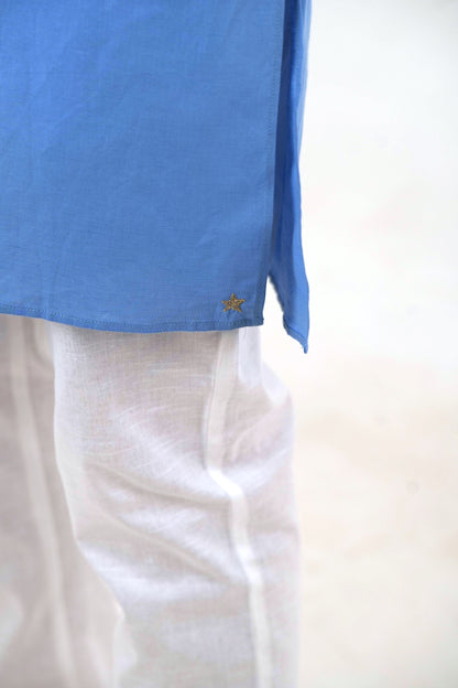 Relaxed Fit Cotton Kurta Pant Set - Sky Blue