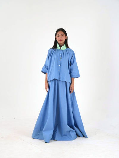 Mandarin Collar Linen Shirt - Pastel Blue