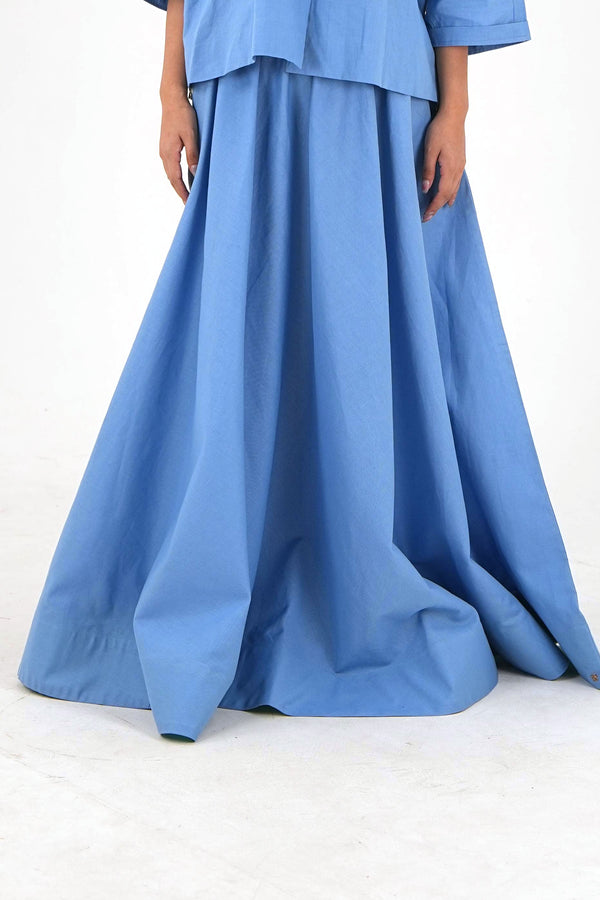 Flared Maxi Skirt - Pastel Blue Linen