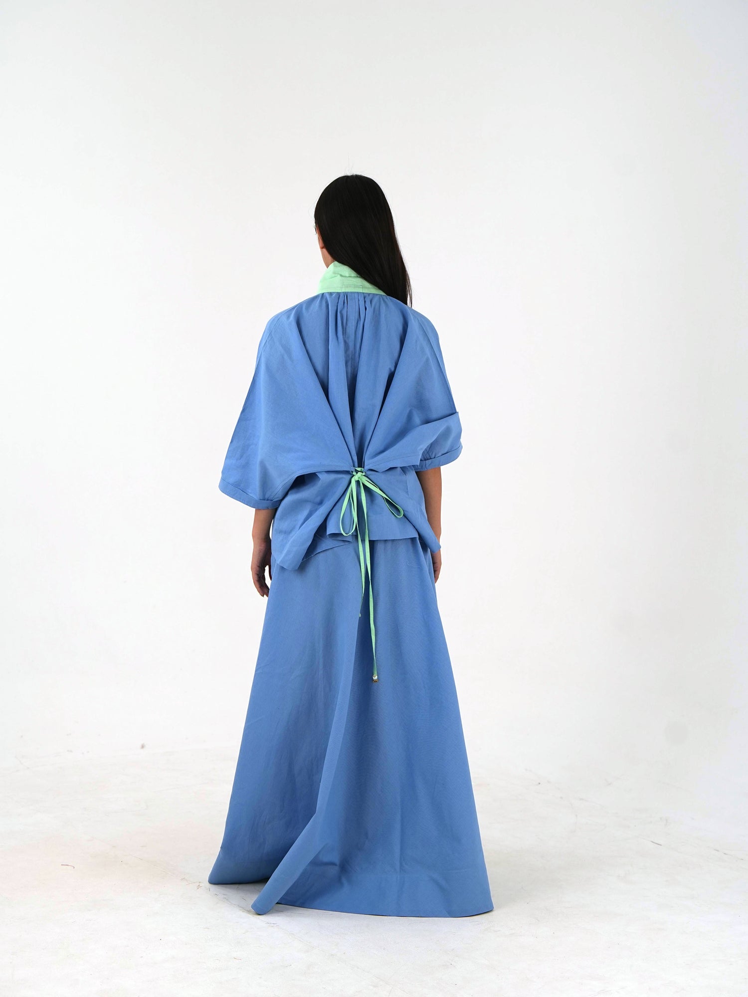 Mandarin Collar Linen Shirt - Pastel Blue