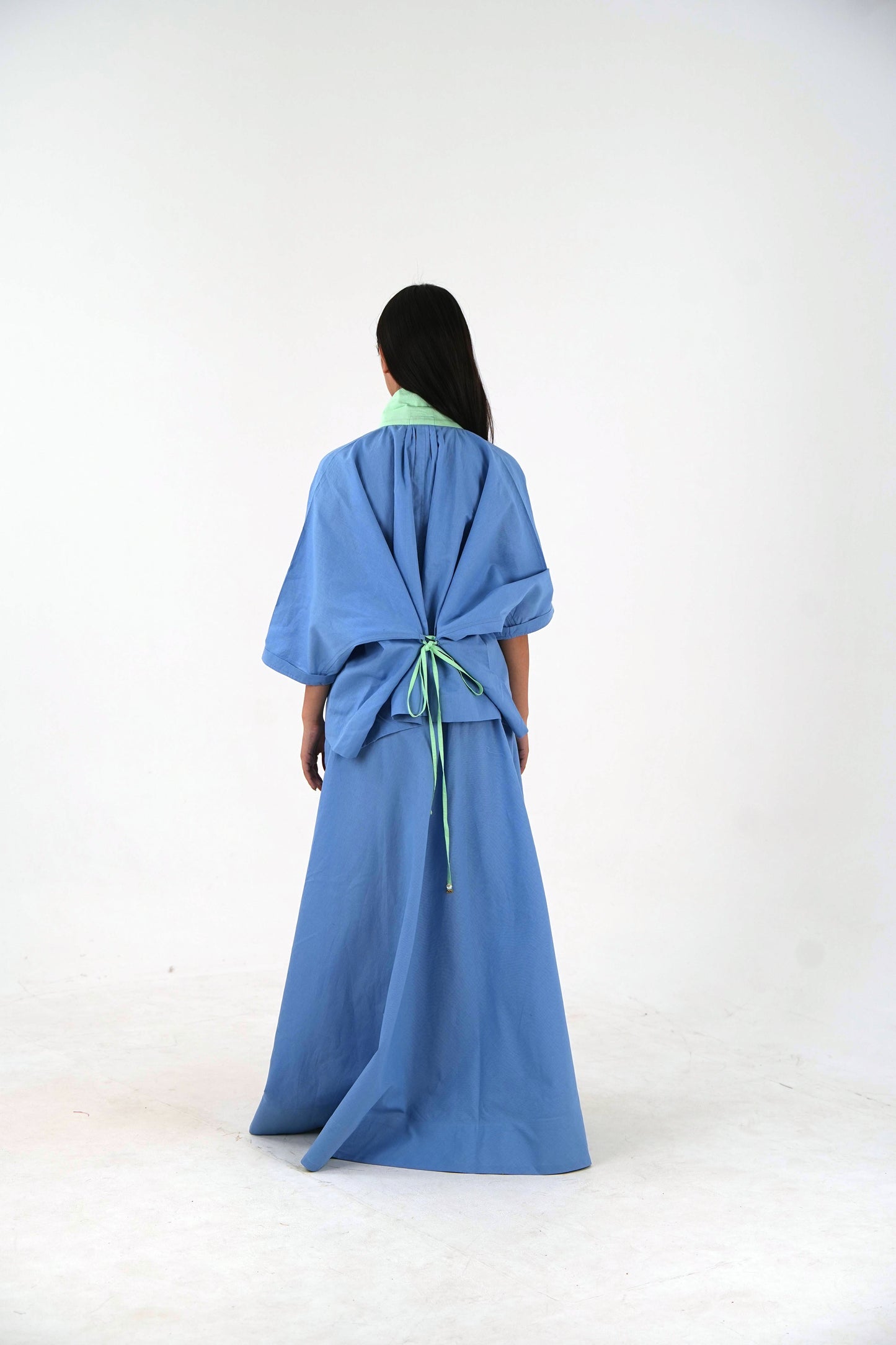 Mandarin Collar Linen Shirt - Pastel Blue