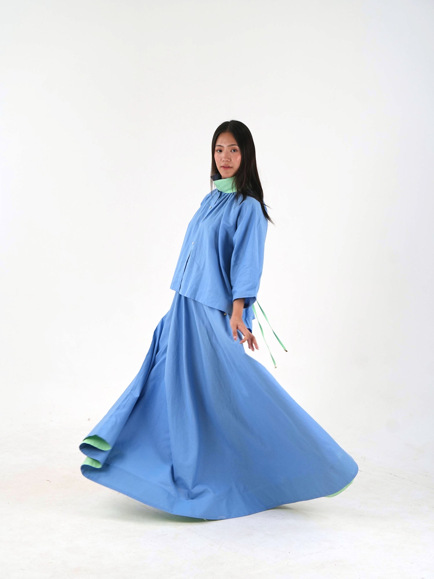 Mandarin Collar Linen Shirt - Pastel Blue