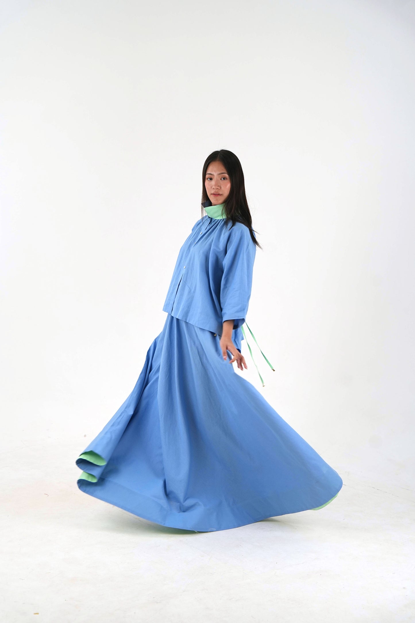 Ankle Length Resort Skirt - Pastel Blue Linen