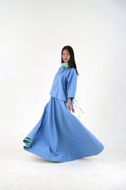 Ankle Length Resort Skirt - Pastel Blue Linen