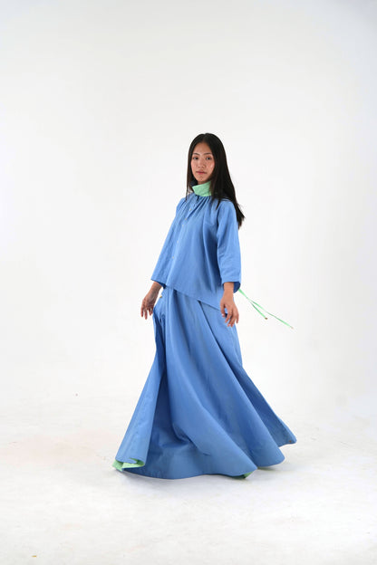 Mandarin Collar Linen Shirt - Pastel Blue