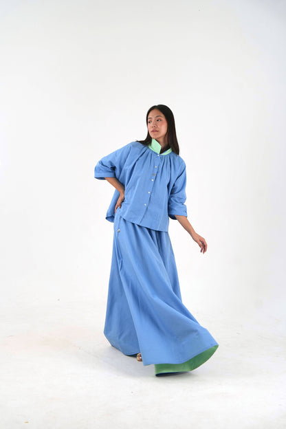 Ankle Length Resort Skirt - Pastel Blue Linen