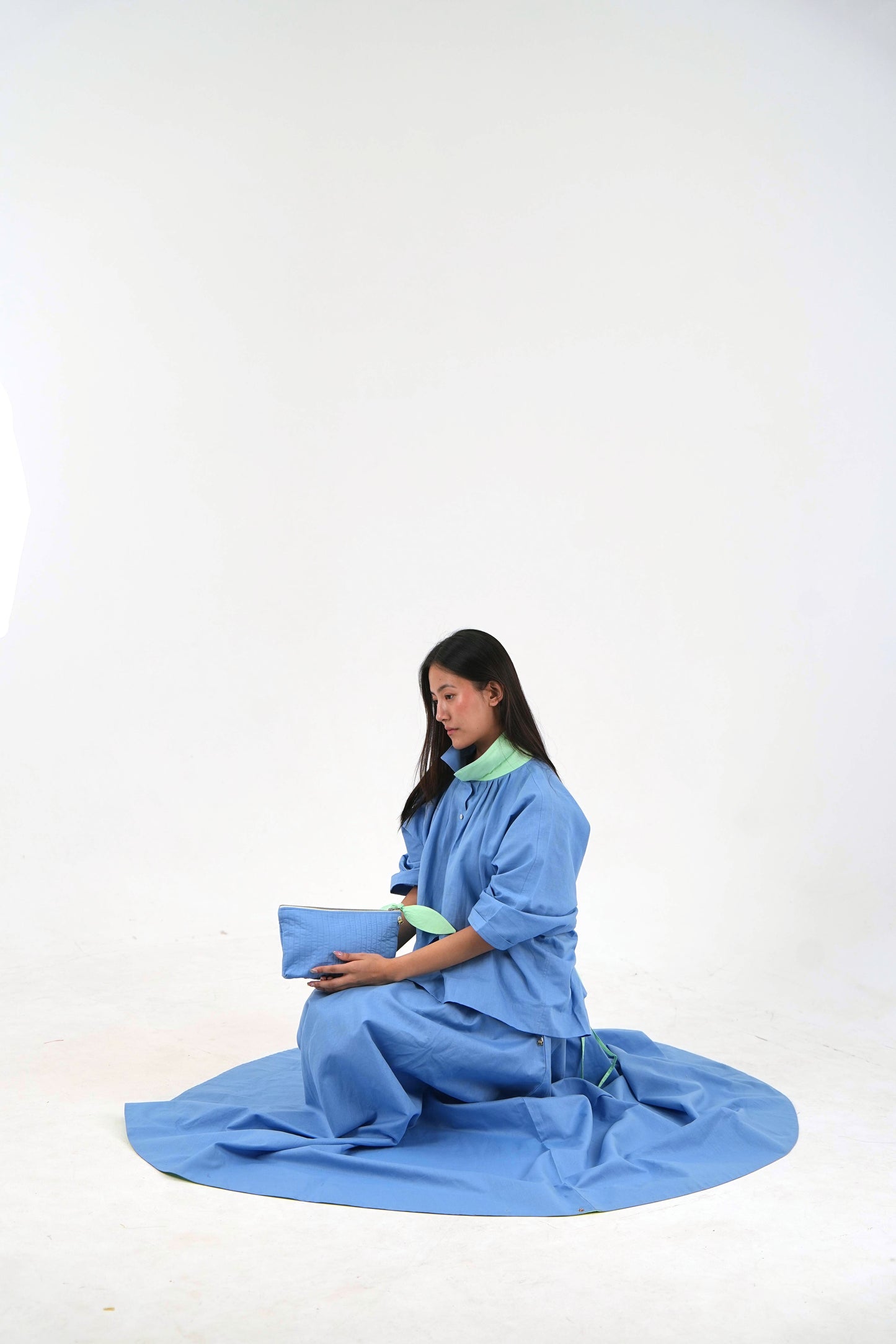 Ankle Length Resort Skirt - Pastel Blue Linen