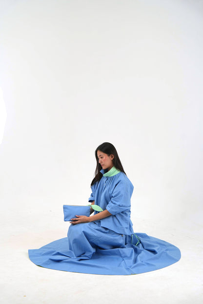Ankle Length Resort Skirt - Pastel Blue Linen