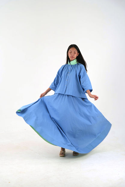 Ankle Length Resort Skirt - Pastel Blue Linen