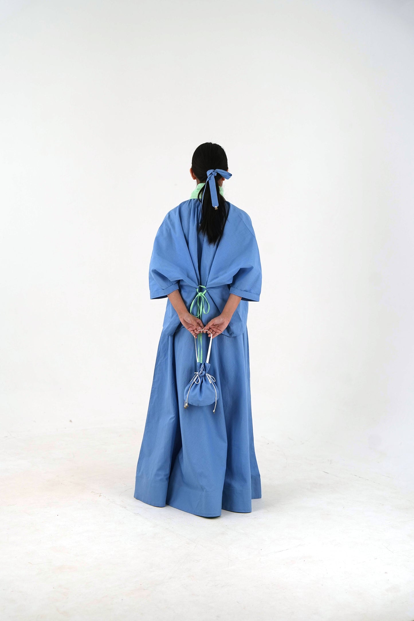 Mandarin Collar Linen Shirt - Pastel Blue