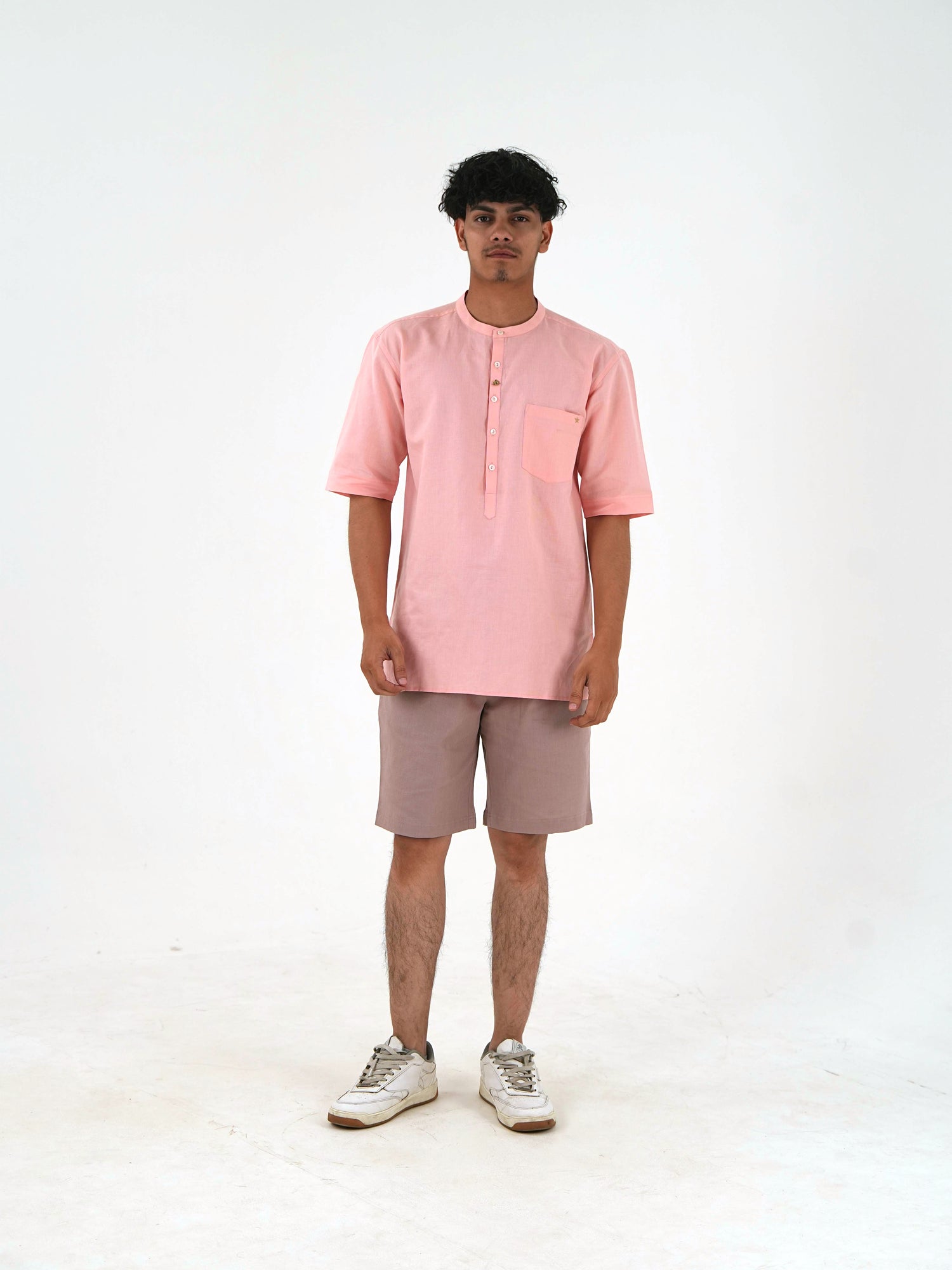 Half Sleeve Casual Kurta Shirt Set - Peach Pink