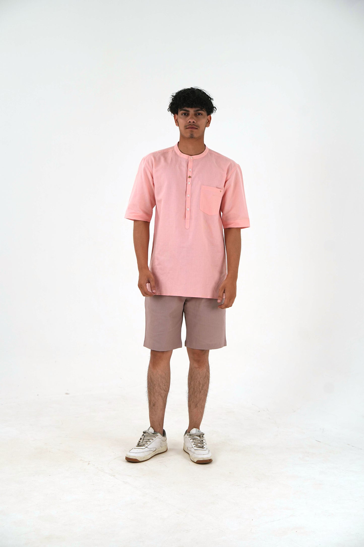 Half Sleeve Casual Kurta Shirt Set - Peach Pink