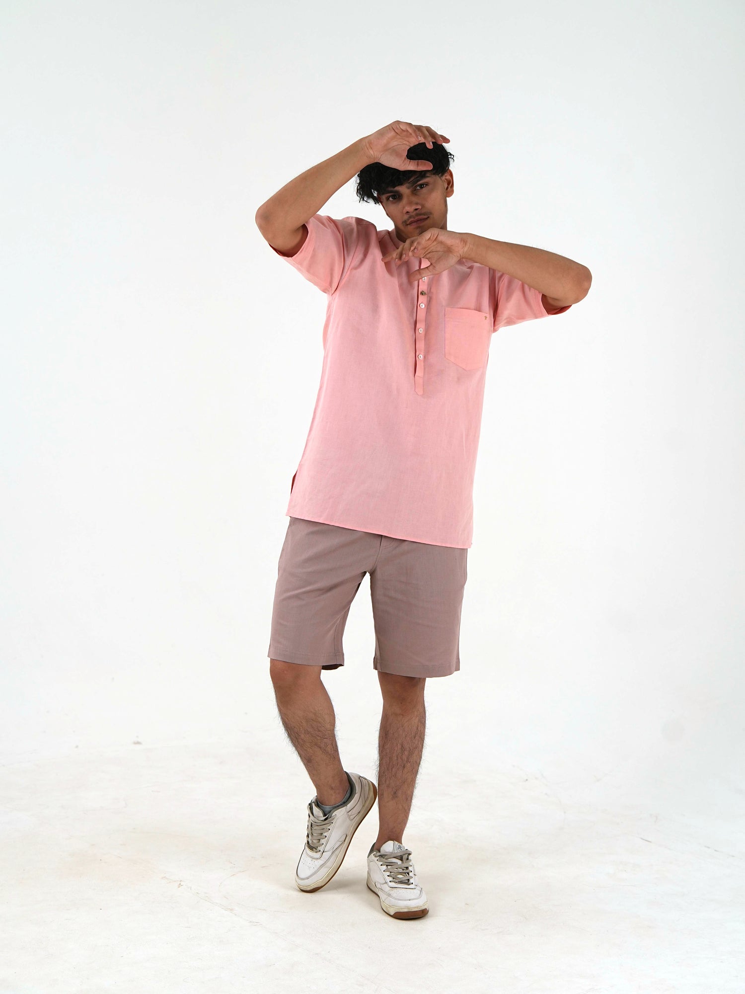 Half Sleeve Casual Kurta Shirt Set - Peach Pink