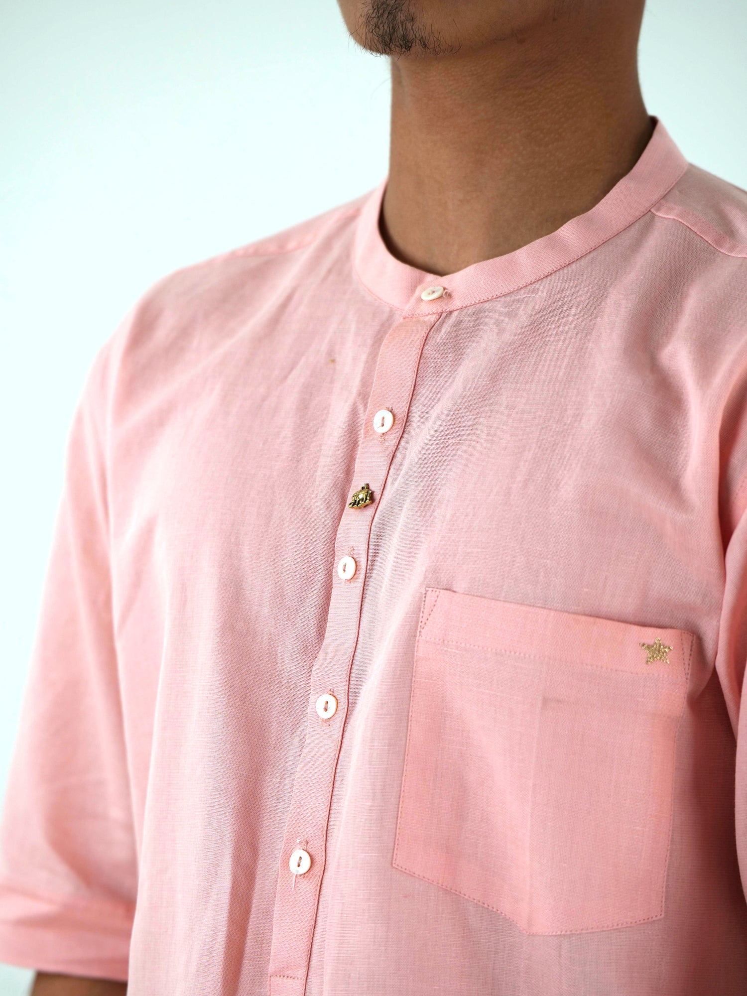 Half Sleeve Casual Kurta Shirt Set - Peach Pink