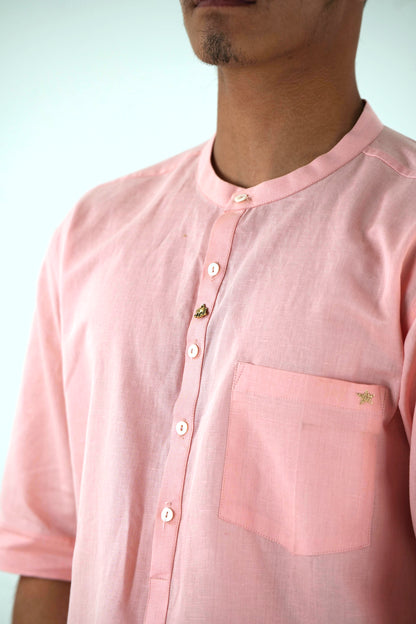 Half Sleeve Casual Kurta Shirt Set - Peach Pink
