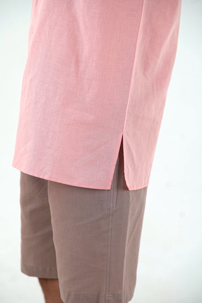 Half Sleeve Casual Kurta Shirt Set - Peach Pink