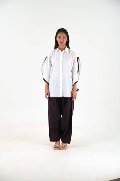 Shirt Collar Cape Shirt - White Linen Cotton