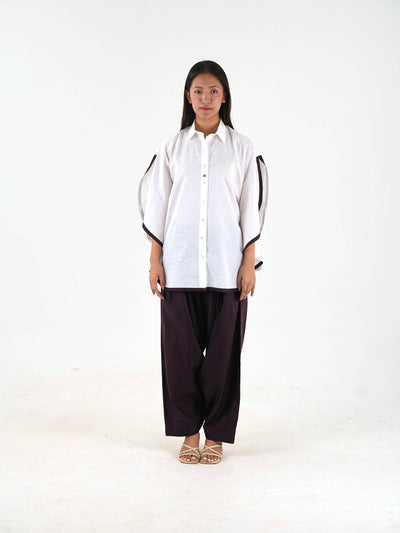 Pleated Wide Leg Pant - Dark Plum Linen