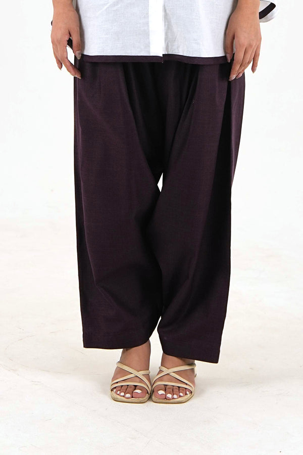 Pleated Wide Leg Pant - Dark Plum Linen