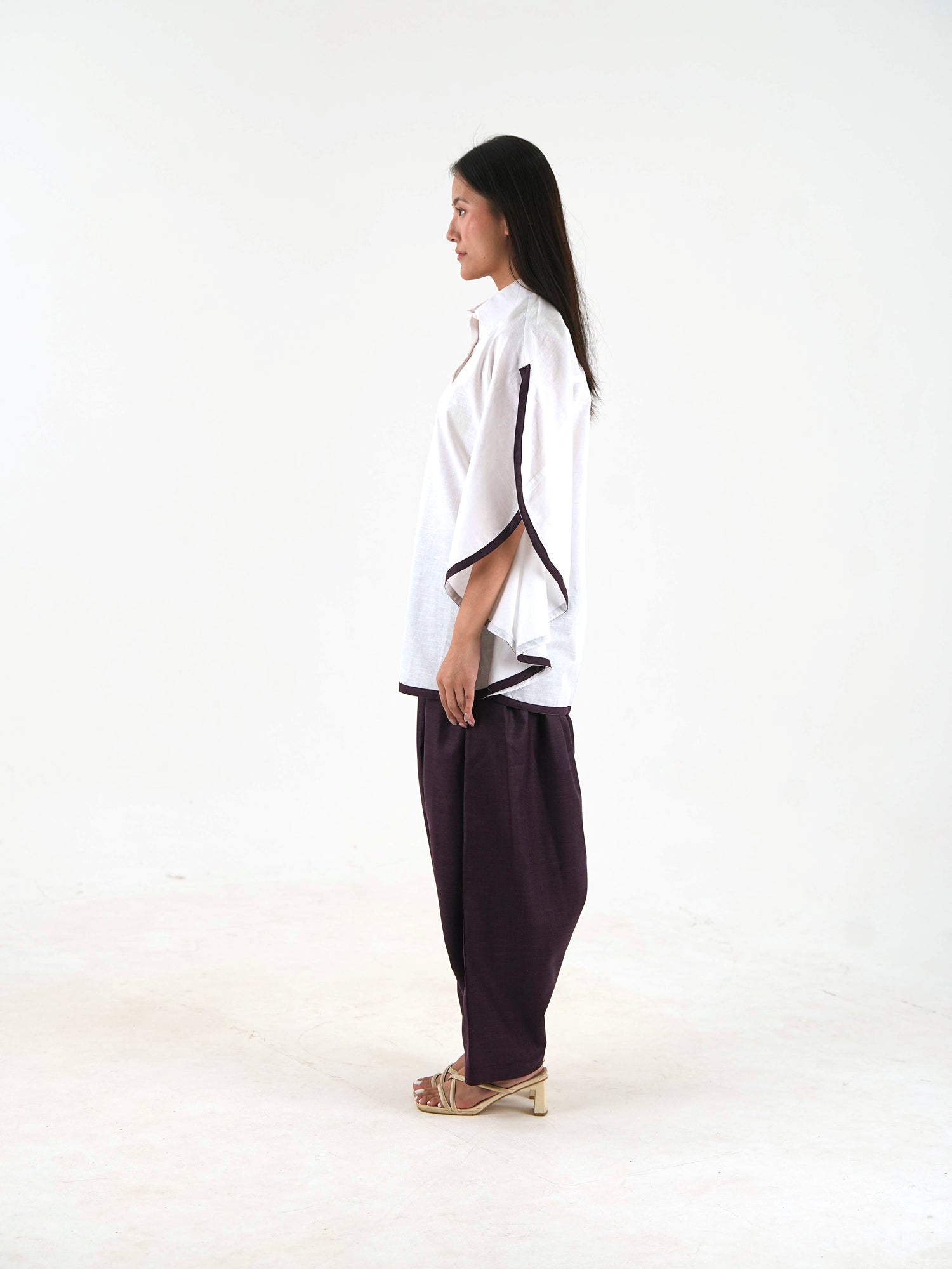 Pleated Wide Leg Pant - Dark Plum Linen