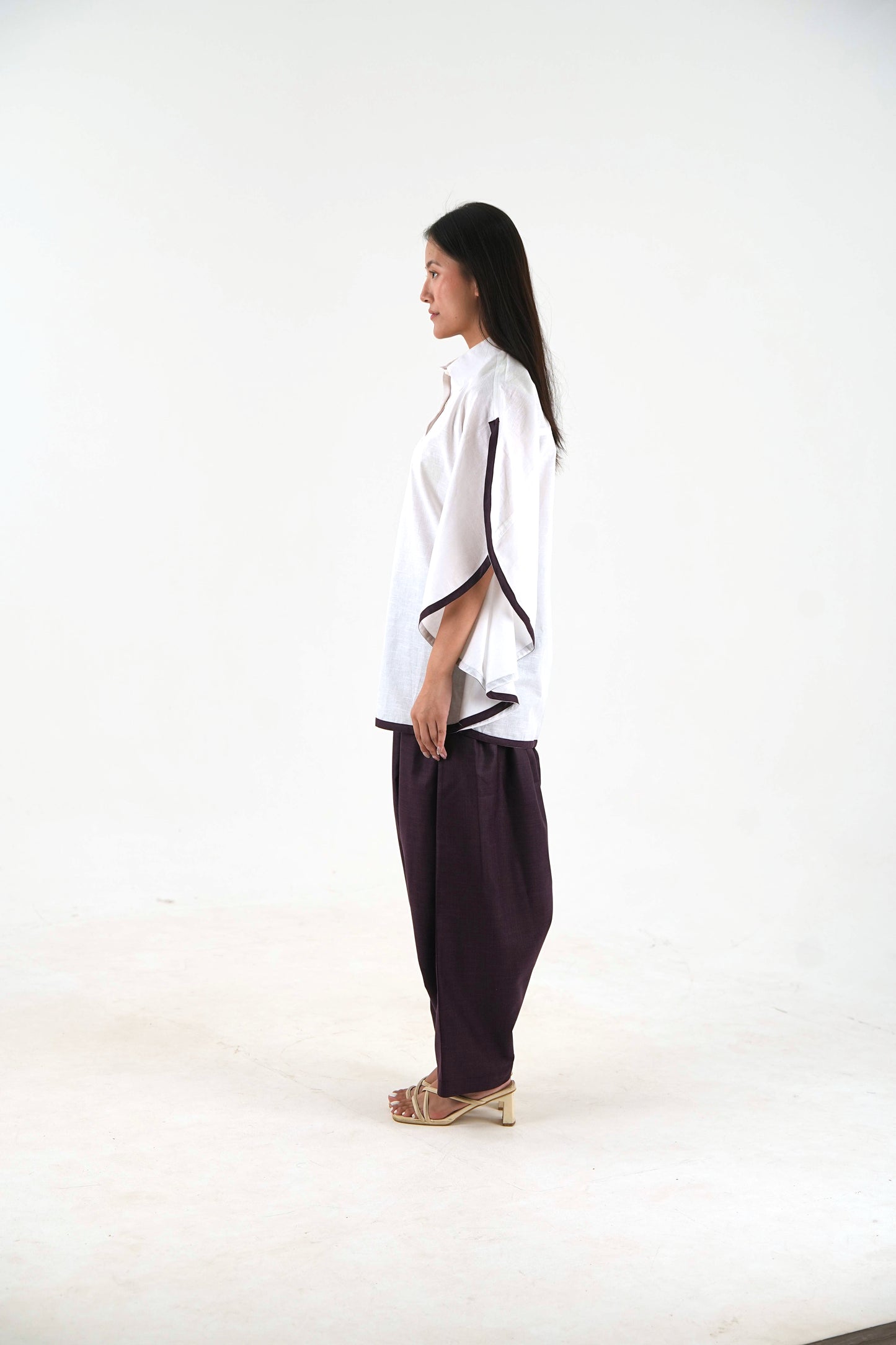 Pleated Wide Leg Pant - Dark Plum Linen