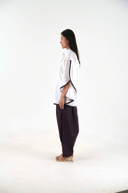 Pleated Wide Leg Pant - Dark Plum Linen