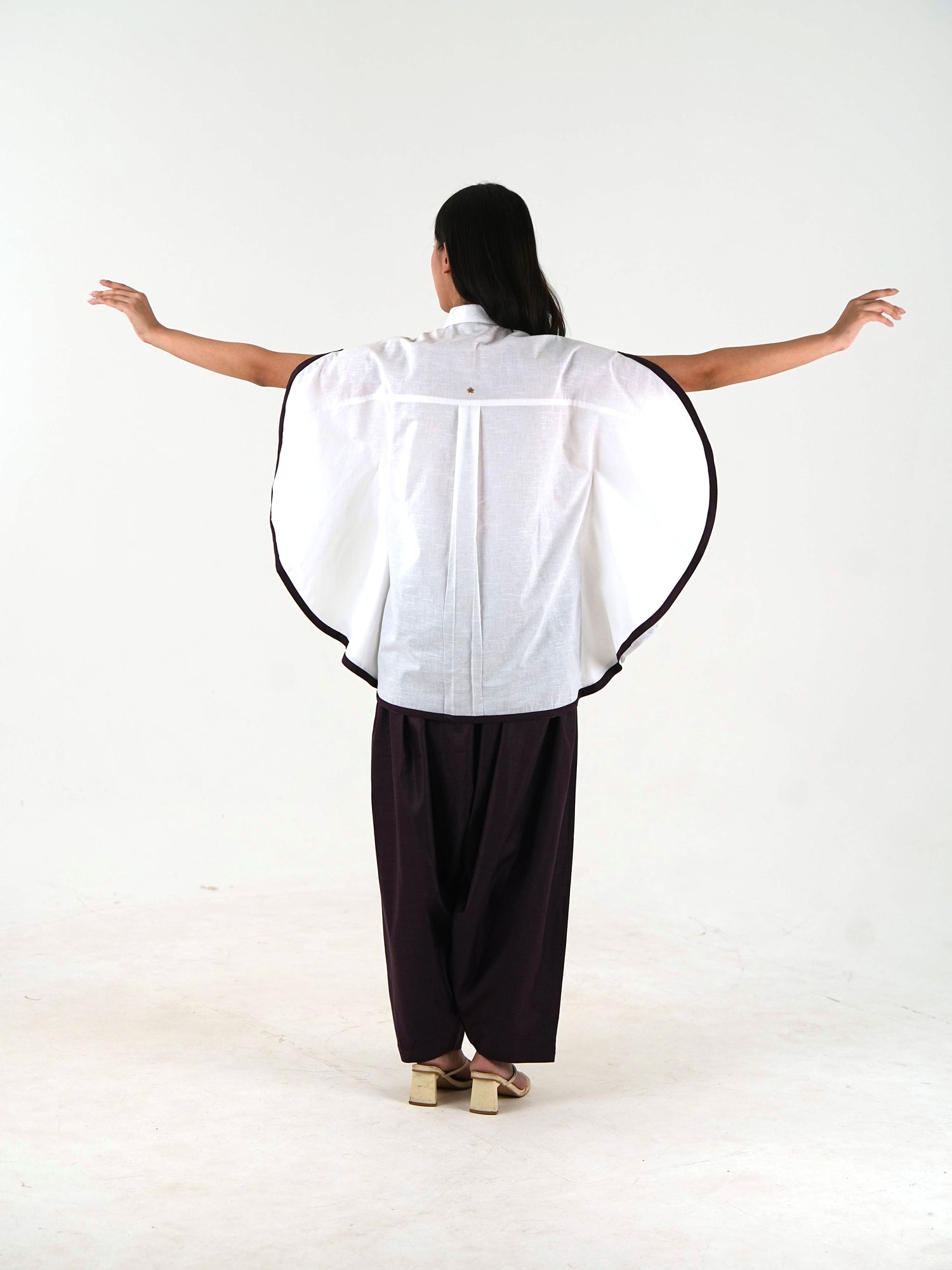 Shirt Collar Cape Shirt - White Linen Cotton