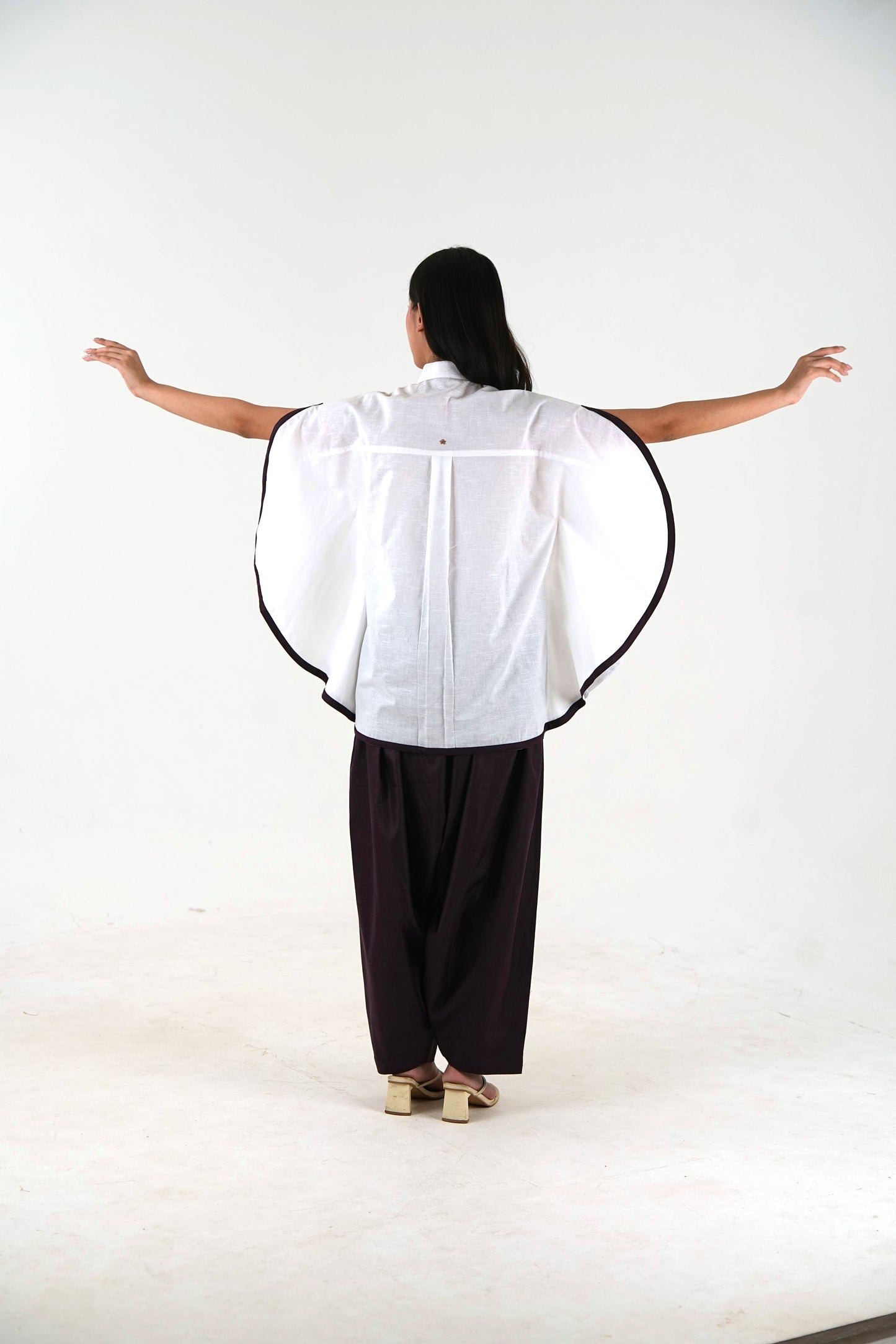 Shirt Collar Cape Shirt - White Linen Cotton