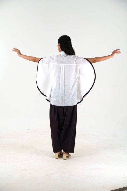 Shirt Collar Cape Shirt - White Linen Cotton
